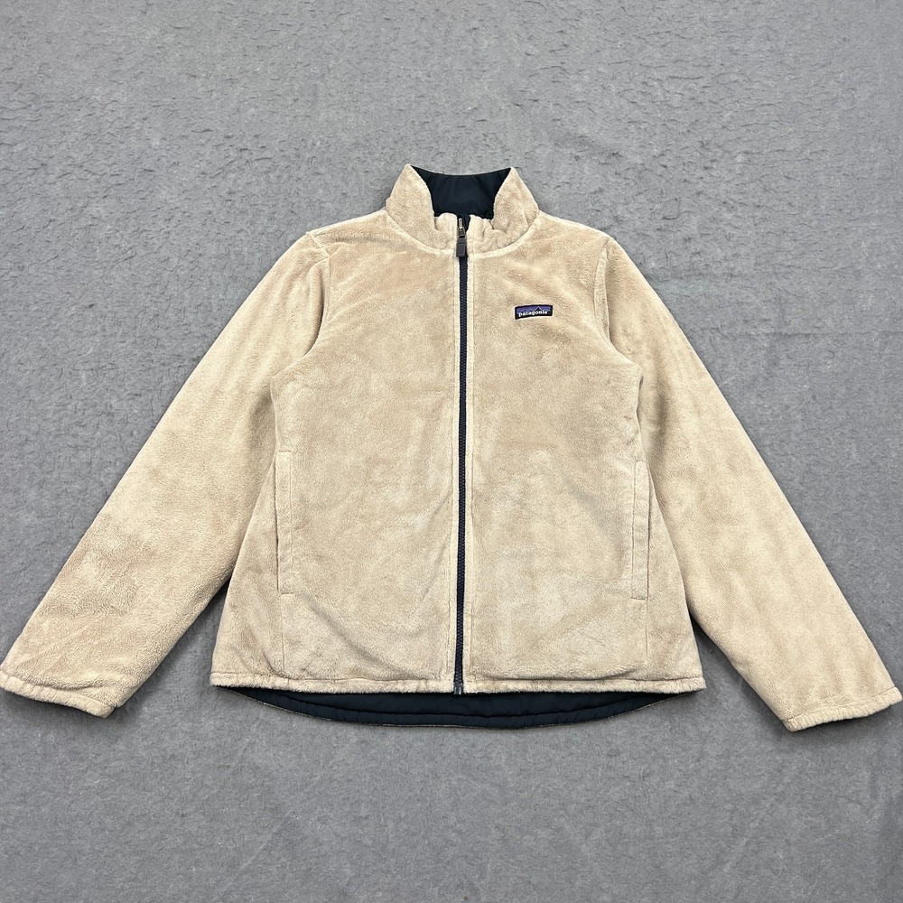 Patagonia Jacket Girls' XL? Reversible Snow Flower Smolder Blue Full‎ Zip Velour
